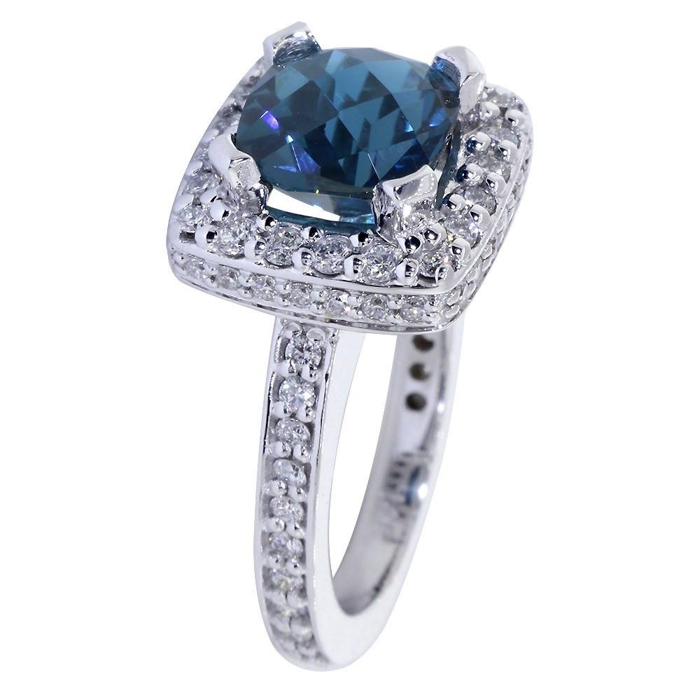 Blue Topaz and Diamond Halo Engagement Ring Setting, 0.91CT Diamonds in 14k White Gold