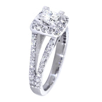 Halo Engagement Ring Setting for a Princess Cut Diamond, 0.70CT Total Sides in 14k White Gold
