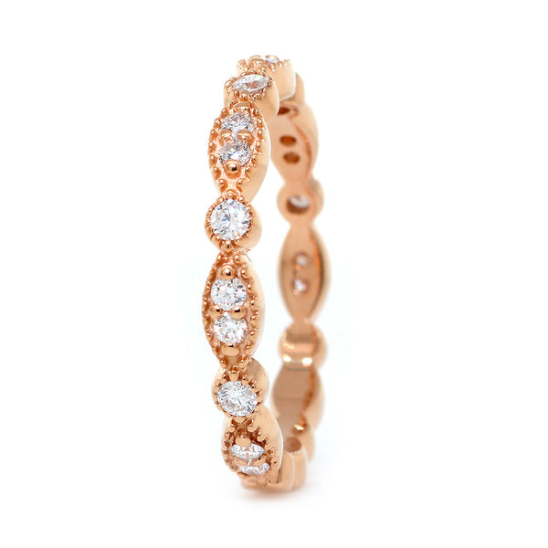 Vintage Style Diamond Band with Repeating Pattern, Set 3/4, 0.25CT in 14K Pink, Rose Gold