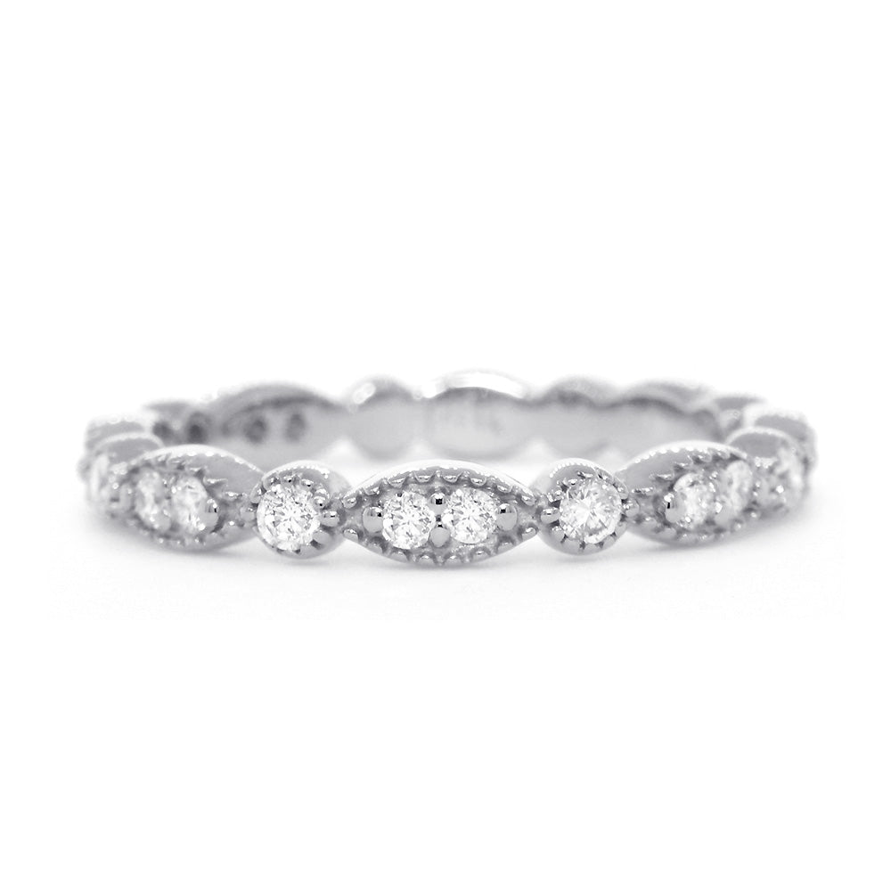 Vintage Style Diamond Band with Repeating Pattern, Set 3/4, 0.25CT in 14K White Gold