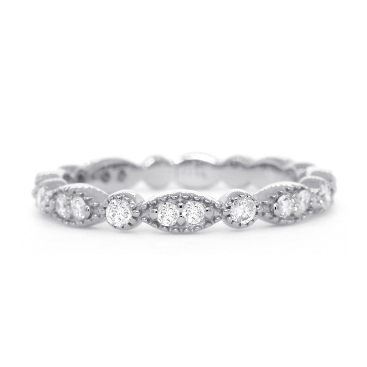 Vintage Style Diamond Band with Repeating Pattern, Set 3/4, 0.25CT in 14K White Gold