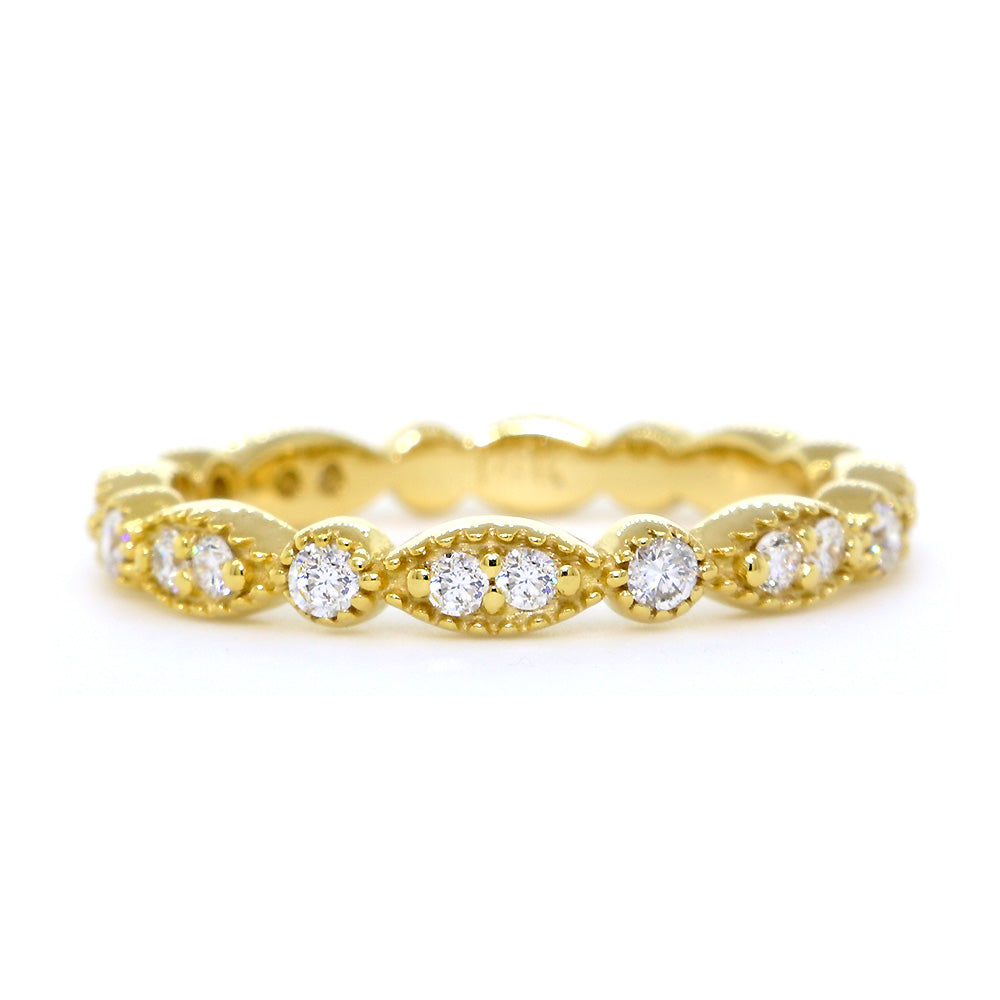 Vintage Style Diamond Band with Repeating Pattern, Set 3/4, 0.25CT in 14K Yellow Gold