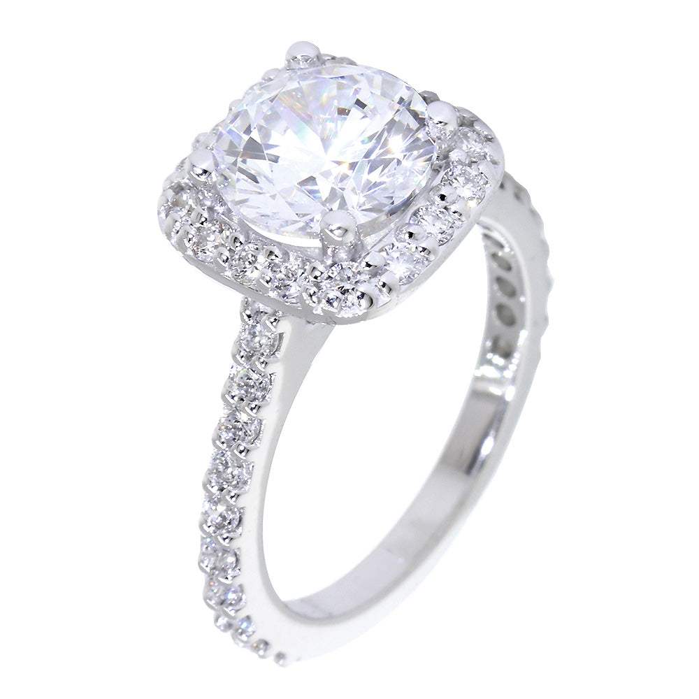 Cushion Halo 1.90CT Round Center Diamond Engagement Ring Setting, 0.79CT Total Sides in 14k White Gold