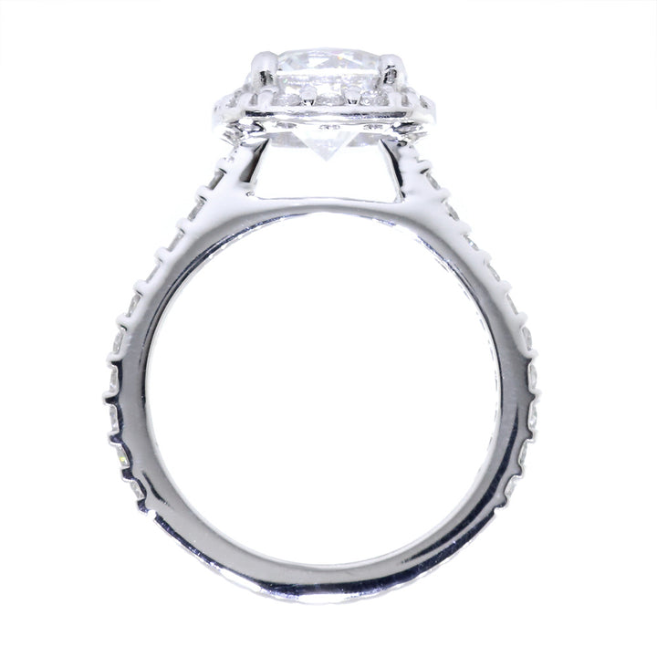 Cushion Halo 1.90CT Round Center Diamond Engagement Ring Setting, 0.79CT Total Sides in 14k White Gold