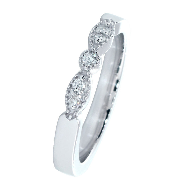 Vintage Style Diamond Milgrain Band, 3 Sections, 0.06CT in 14K White Gold
