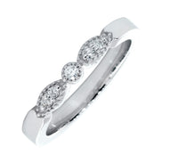 Vintage Style Diamond Milgrain Band, 3 Sections, 0.06CT in 14K White Gold