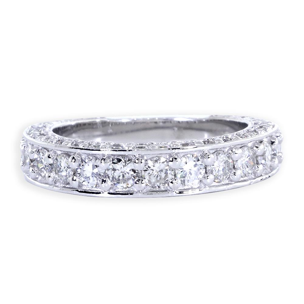 Matching Diamond Wedding Band with Carved Sides, 1.36CT Total in 14k White Gold