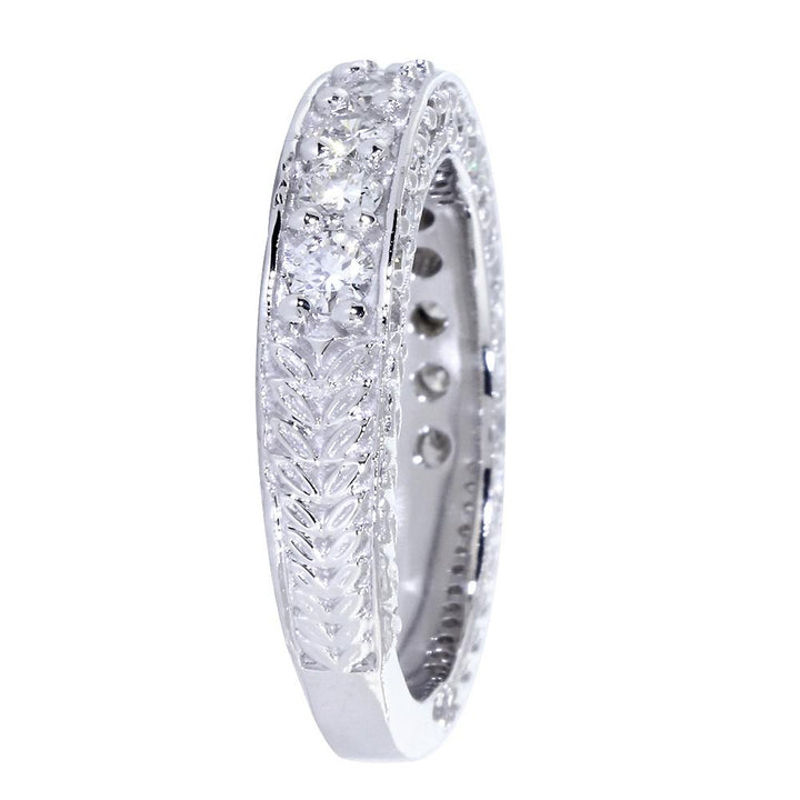 Matching Diamond Wedding Band with Carved Sides, 1.36CT Total in 14k White Gold