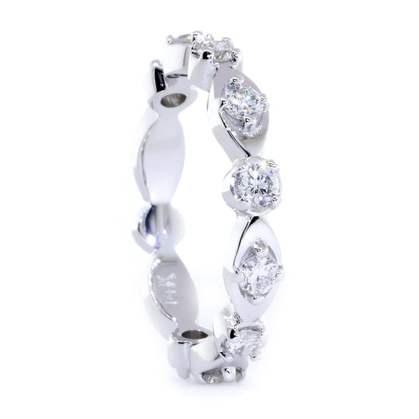 Ladies Diamond Band, Alternating Shapes Set Past Halfway, 0.48CT in 14K White Gold