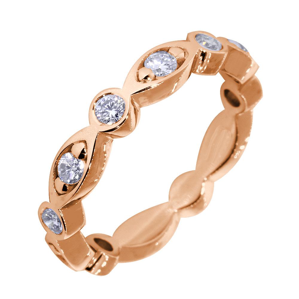 Wedding Band with Alternating Round and Marquise Shape Design, 0.40CT Total in 14k Pink, Rose Gold
