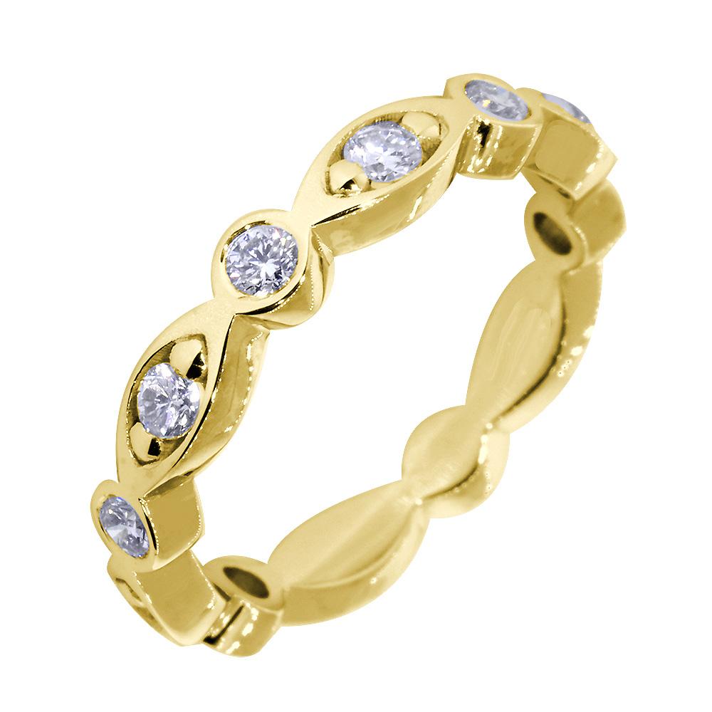 Wedding Band with Alternating Round and Marquise Shape Design, 0.40CT Total in 14k Yellow Gold