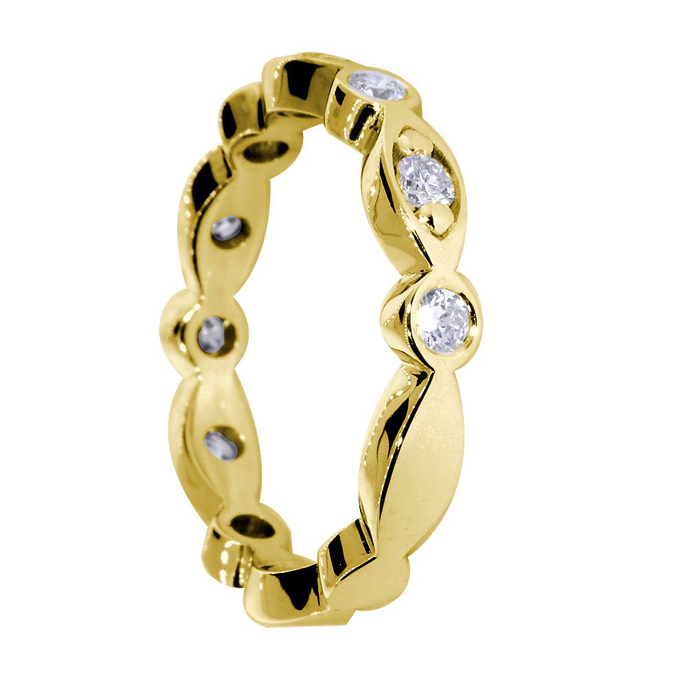 Wedding Band with Alternating Round and Marquise Shape Design, 0.40CT Total in 14k Yellow Gold