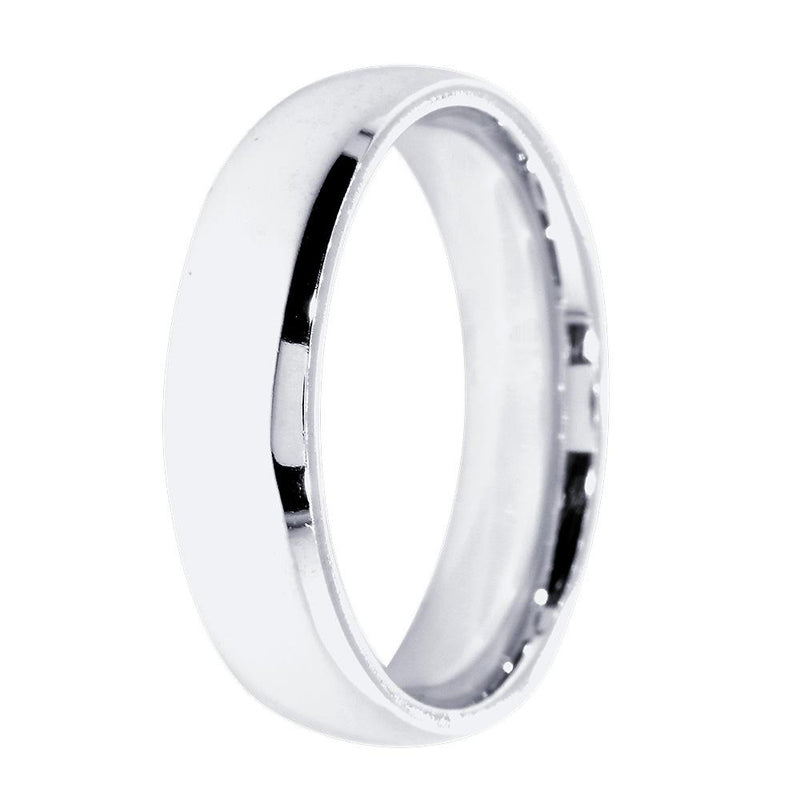 Mens Plain Domed Wedding Band, 5.5mm Wide in 14K White Gold