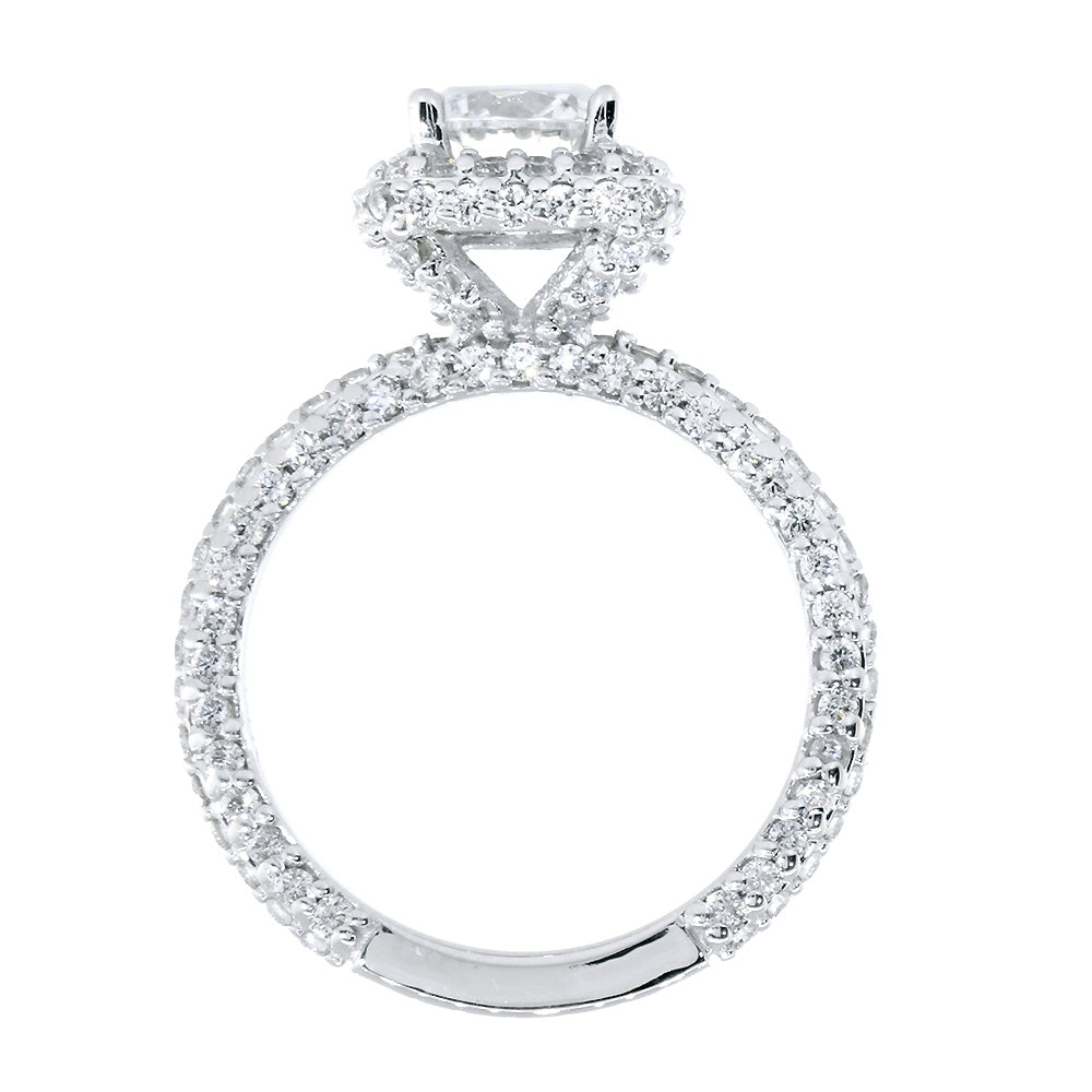 Cushion Halo 1CT Round Center Diamond Engagement Ring Setting, 1.30CT Total Sides in 14k White Gold
