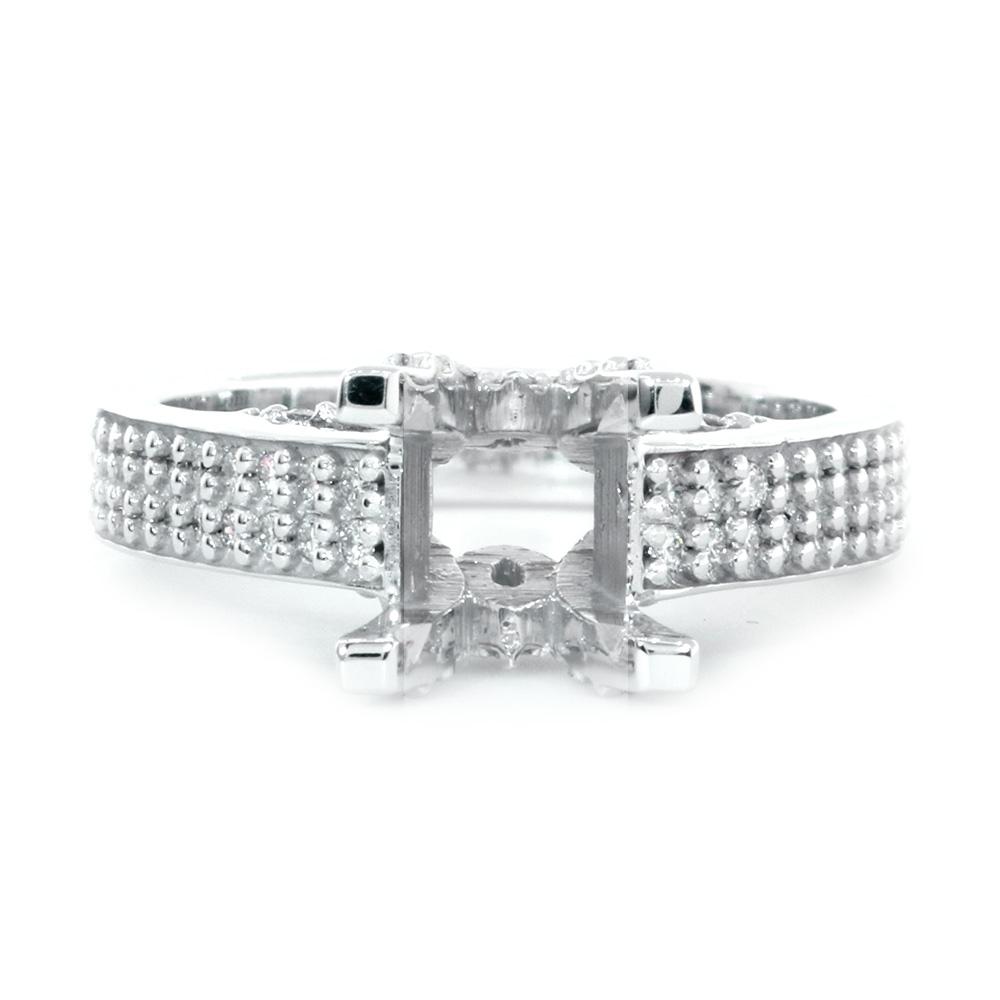 Engagement Ring Setting for a Round Diamond Center, 1.0CT Sides in 14k White Gold