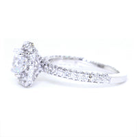 Cushion Halo and 1CT Round Diamond Center Engagement Ring Setting, 1.25CT Total Sides in 14k White Gold