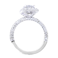 Cushion Halo and 1CT Round Diamond Center Engagement Ring Setting, 1.25CT Total Sides in 14k White Gold