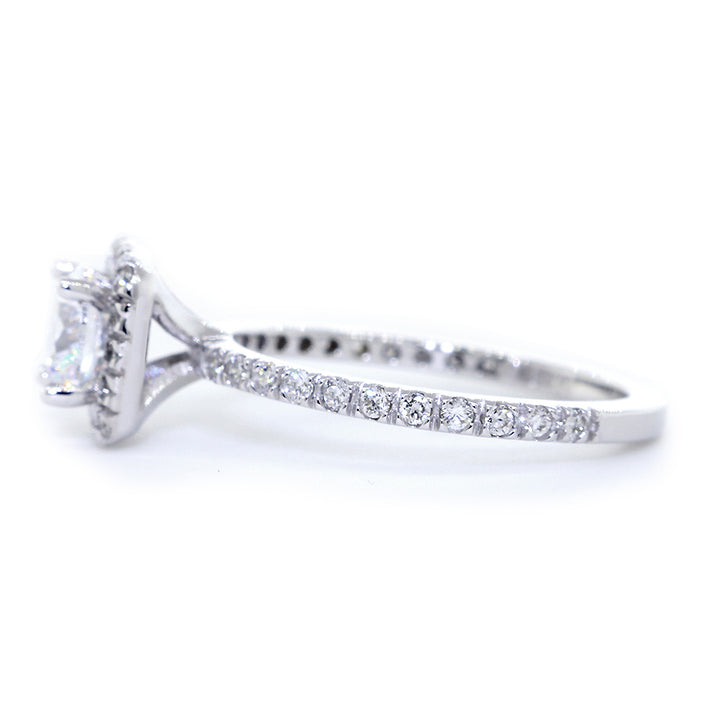 Cushion Halo Round Diamond Engagement Ring Setting, 0.32CT Total Sides in 14k White Gold