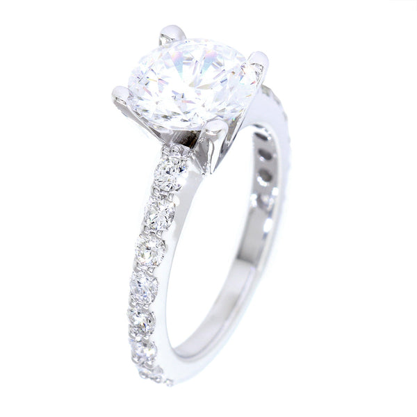 Engagement Ring Setting for a 2CT Round Diamond Center, 8mm, 0.67CT Total Sides in 14k White Gold