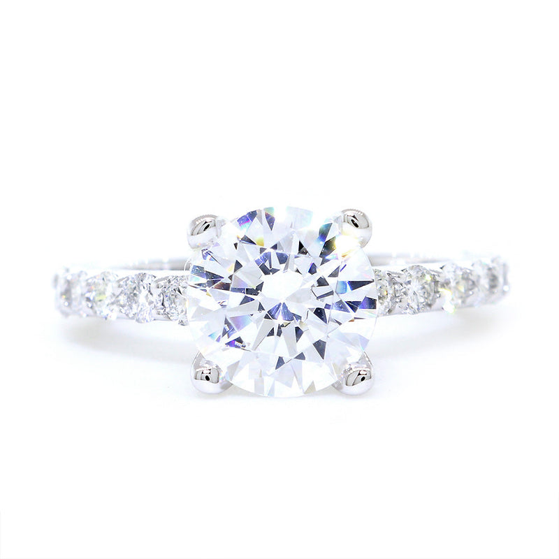 Engagement Ring Setting for a 2CT Round Diamond Center, 8mm, 0.67CT Total Sides in 14k White Gold