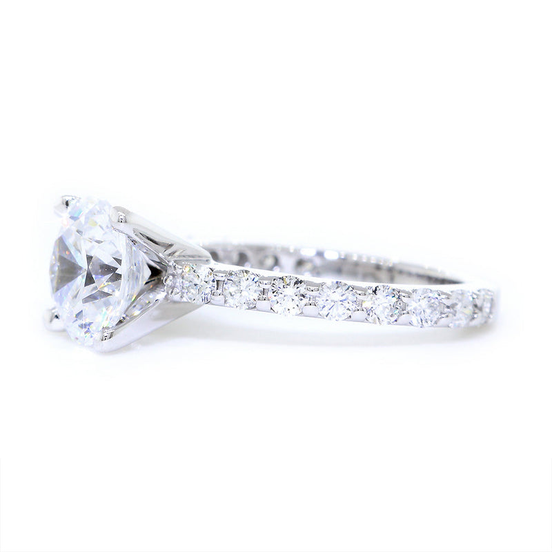 Engagement Ring Setting for a 2CT Round Diamond Center, 8mm, 0.67CT Total Sides in 14k White Gold