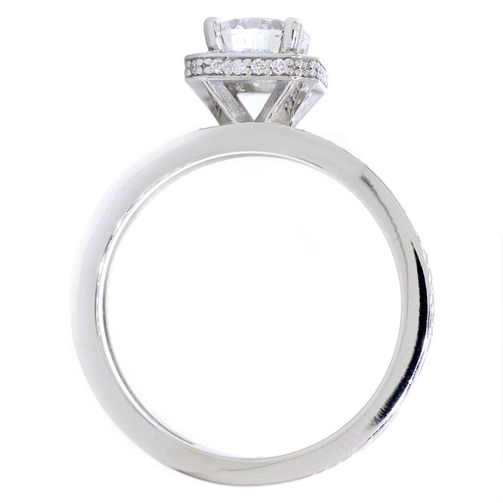 Split Band Halo Engagement Ring Setting for a 6mm Round Diamond, 0.50CT Total Sides in 14k White Gold