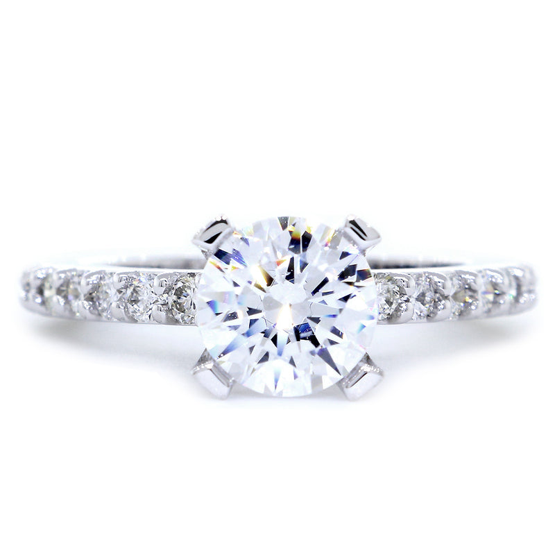 Engagement Ring Setting for a 1.0CT Round Diamond Center, 0.60CT Total Sides in 14k White Gold
