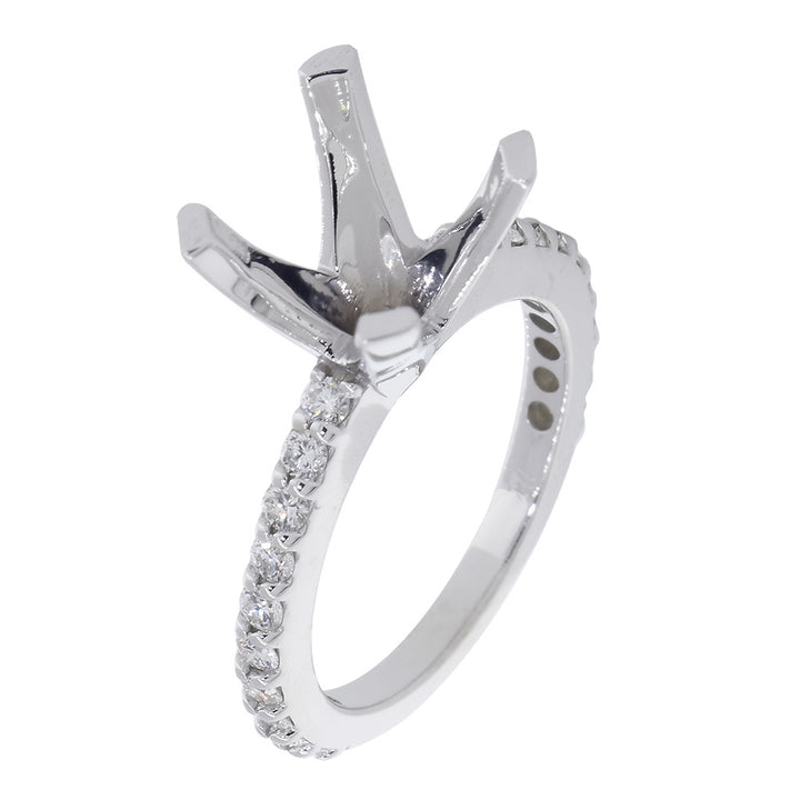 Engagement Ring Setting for a 1.5CT Round Center, 0.60CT Total Diamond Sides in 14k White Gold