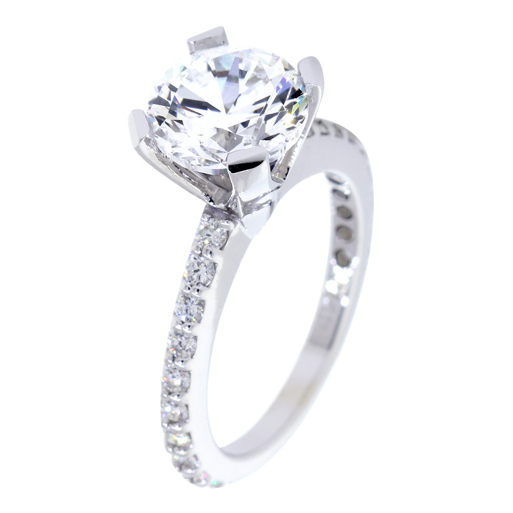 Engagement Ring Setting for a 2.5CT Round Diamond Center, 0.60CT Total Sides in 14k White Gold