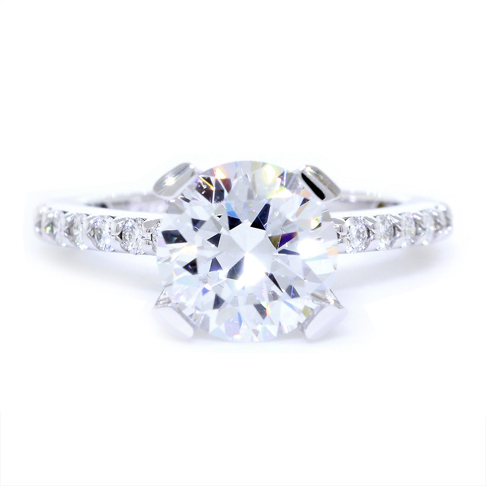 Engagement Ring Setting for a 2.5CT Round Diamond Center, 0.60CT Total Sides in 14k White Gold