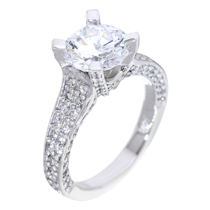 Engagement Ring Setting for a Round Diamond Center, 1.10CT Total Sides in 14k White Gold