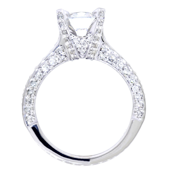 Engagement Ring Setting for a Round Diamond Center, 1.10CT Total Sides in 14k White Gold