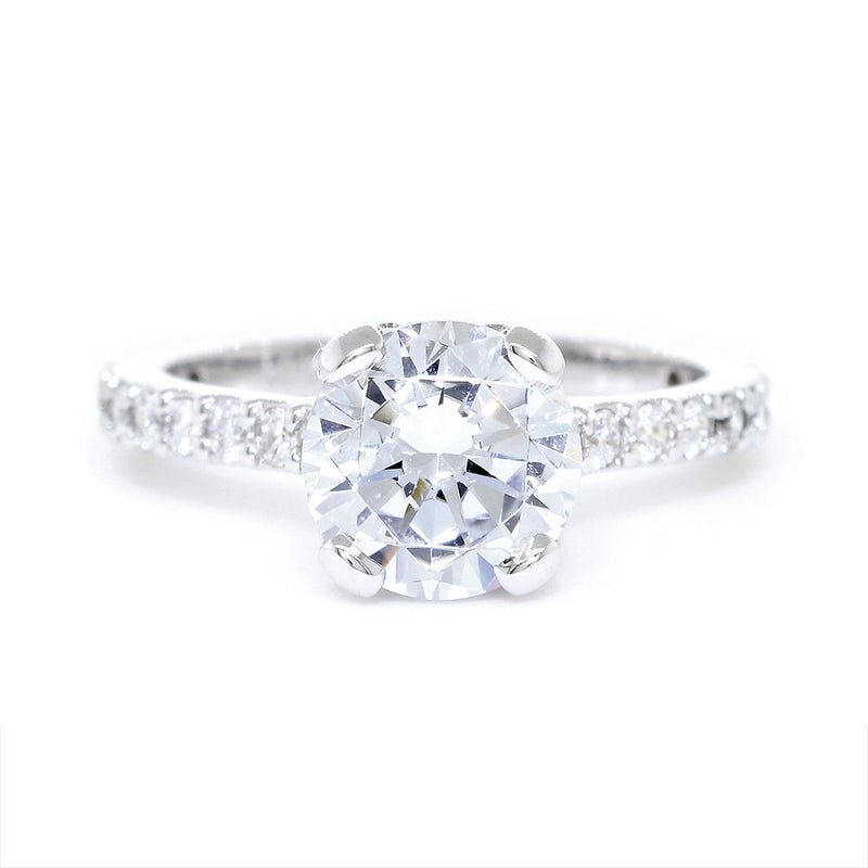 Under Halo Engagement Ring Setting, Round Center, 7.5mm, 0.55CT Total Sides in 14k White Gold