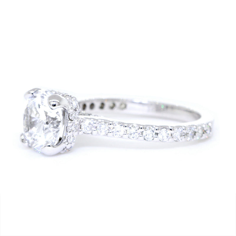 Under Halo Engagement Ring Setting, Round Center, 7.5mm, 0.55CT Total Sides in 14k White Gold