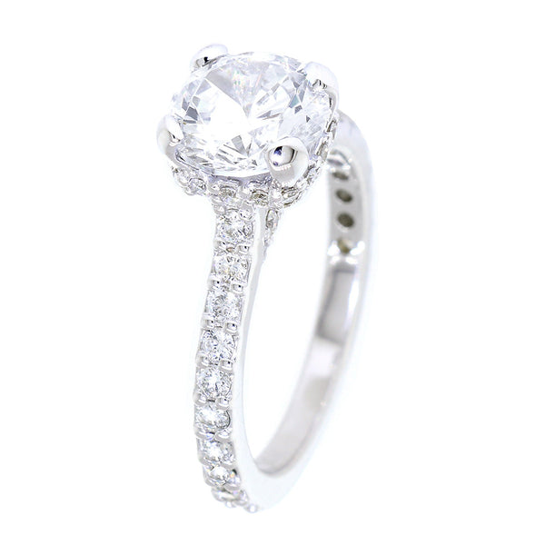 Under Halo Engagement Ring Setting, Round Center, 7.5mm, 0.55CT Total Sides in 14k White Gold
