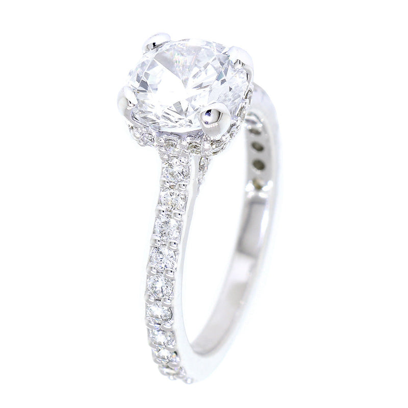 Under Halo Engagement Ring Setting, Round Center, 7.5mm, 0.55CT Total Sides in 14k White Gold
