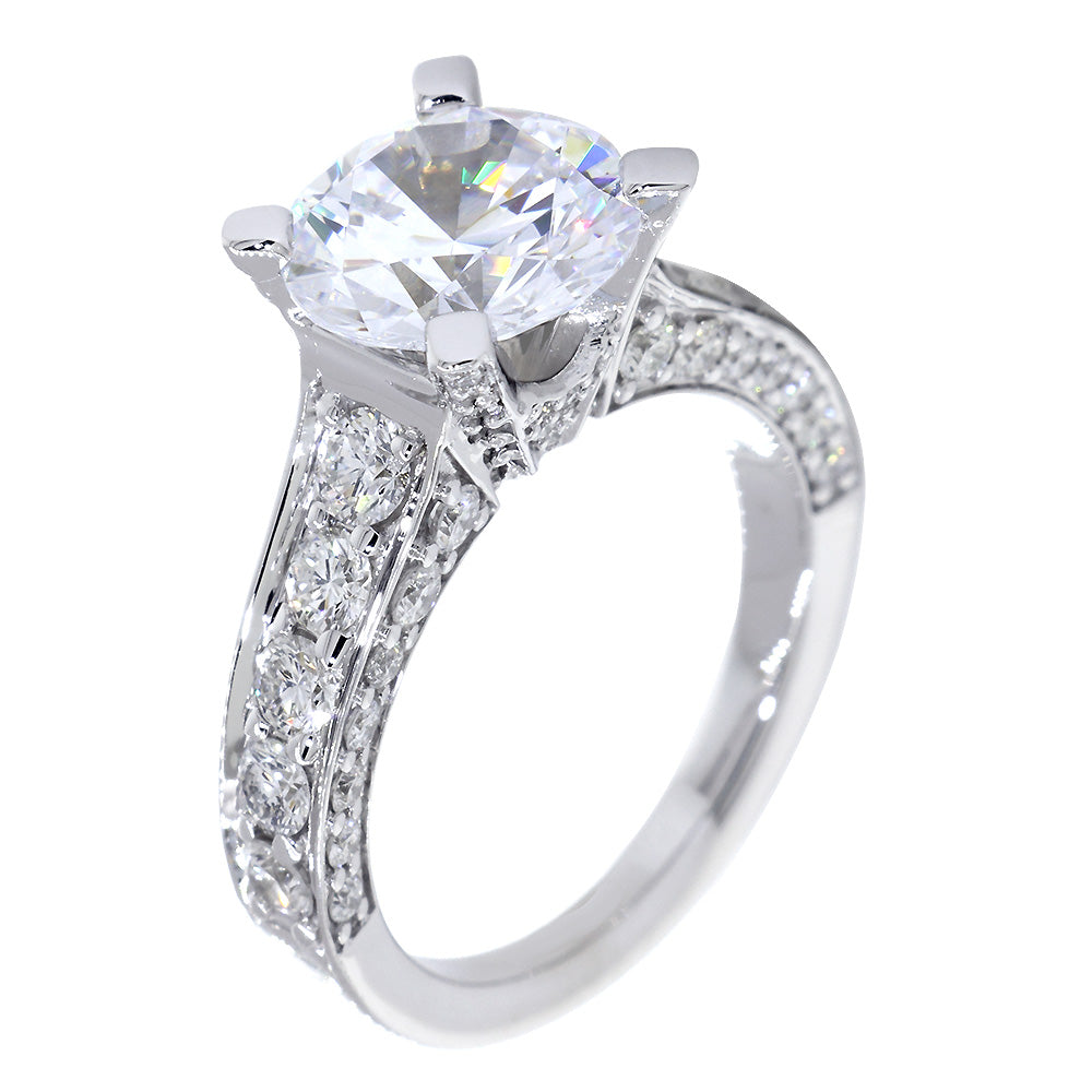 Engagement Ring Setting for a Round Diamond Center, 1.68CT Total Sides in 14k White Gold