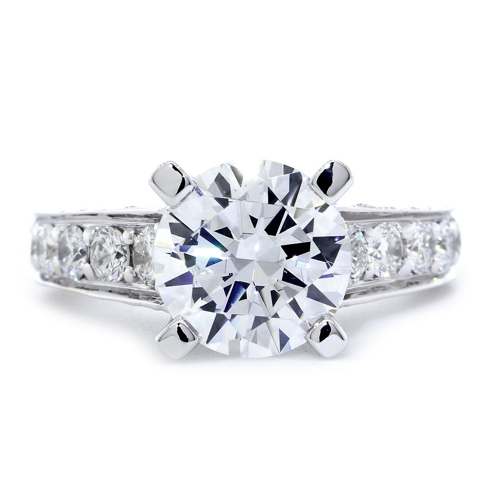 Engagement Ring Setting for a Round Diamond Center, 1.68CT Total Sides in 14k White Gold