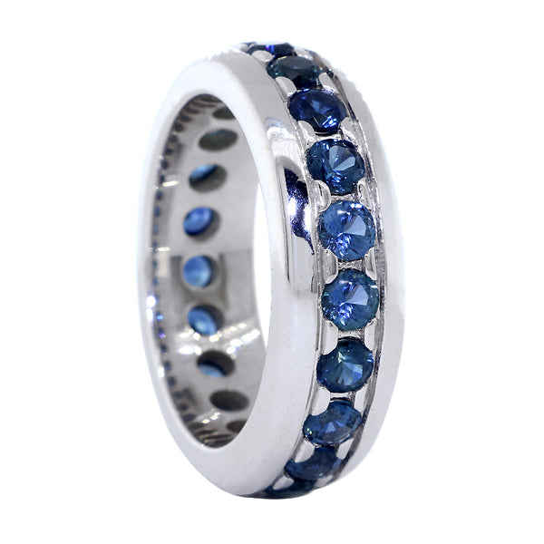 Mens Blue Sapphire Eternity Band, 2.90CT in 14k White Gold