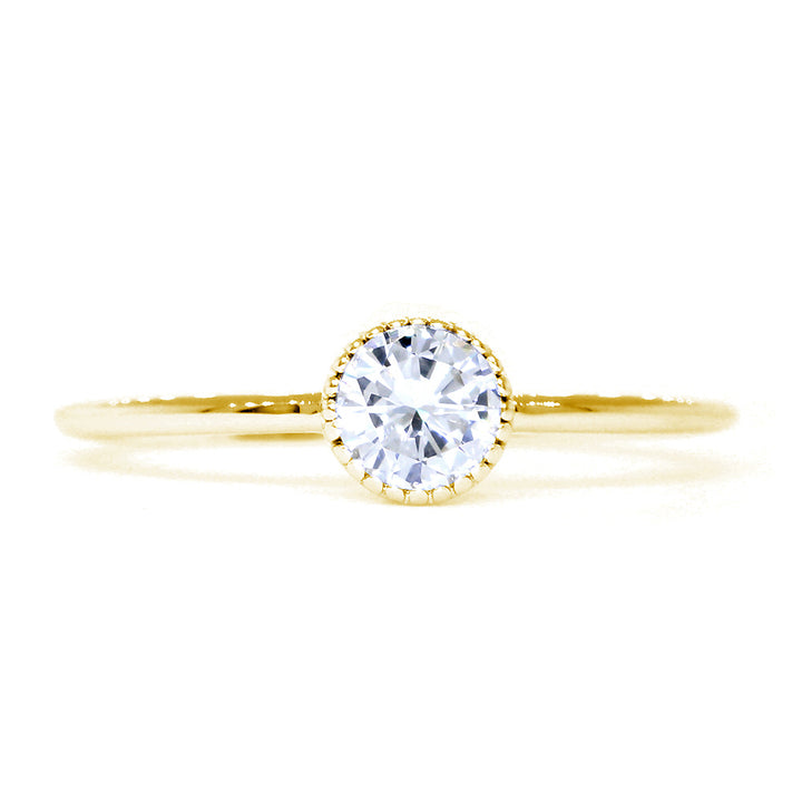 Bezel Style Ladies Ring, Single Round Diamond, 0.22CT in 14K Yellow Gold