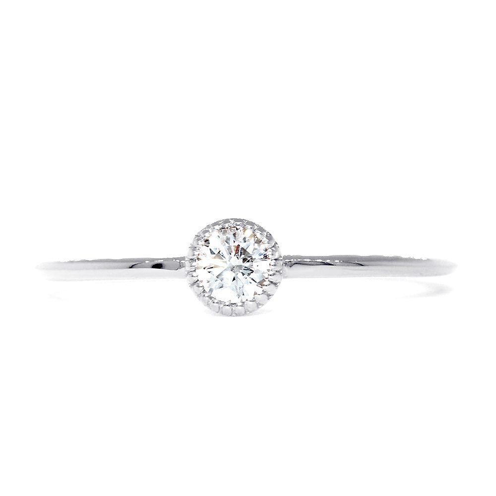 Bezel Style Ladies Ring, Single Round Diamond, 0.13CT in 14K White Gold