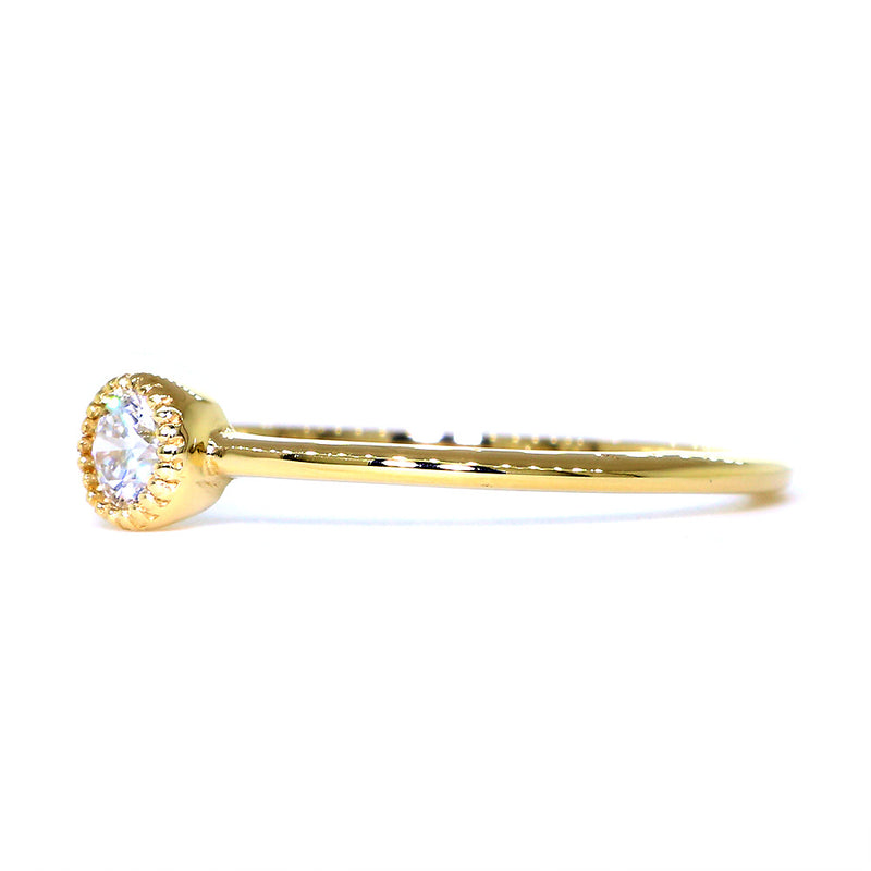 Bezel Style Ladies Ring, Single Round Diamond, 0.13CT in 14K Yellow Gold