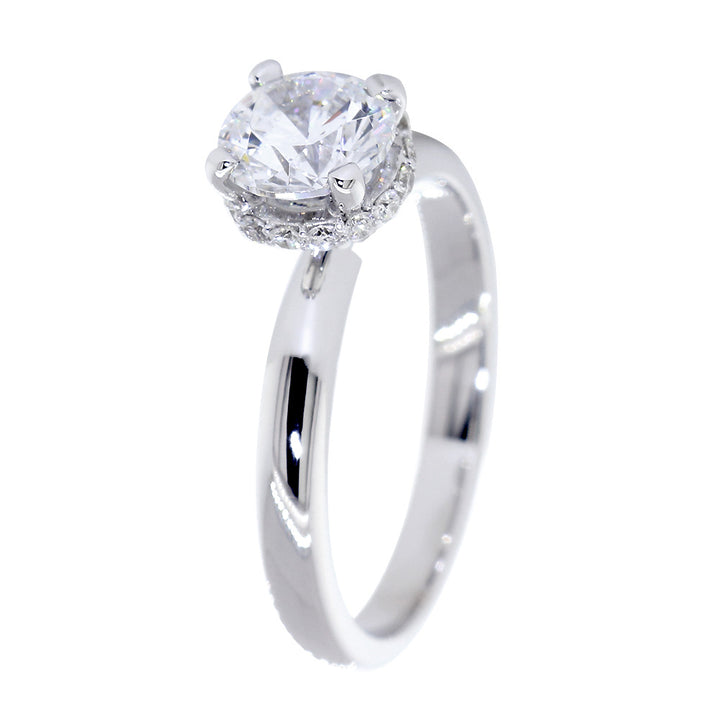 Under Halo Engagement Ring Setting for a Round Diamond, 0.12CT Total Sides in 14k White Gold