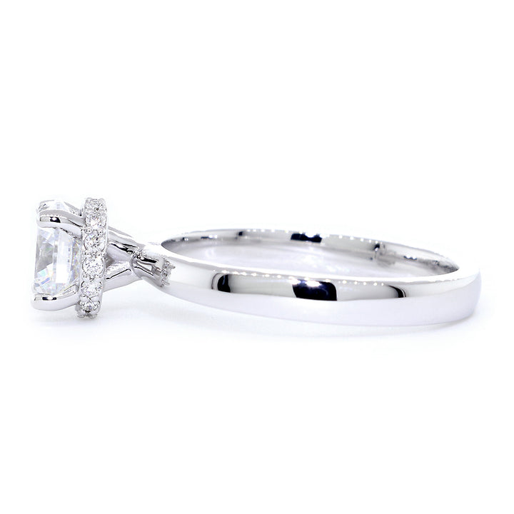 Version 2, Thicker Halo, Under Halo Engagement Ring Setting for a Round Diamond, 0.12CT Total Sides in 14k White Gold