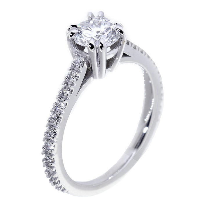 Engagement Ring Setting for a 0.80CT Round Center, 0.45CT Total Diamond Sides in 14k White Gold
