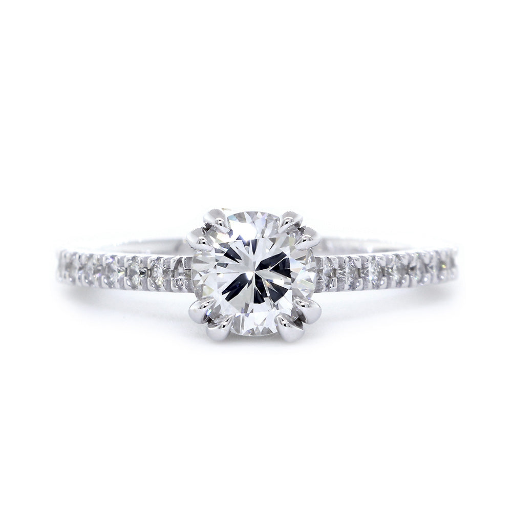 Engagement Ring Setting for a 0.80CT Round Center, 0.45CT Total Diamond Sides in 14k White Gold