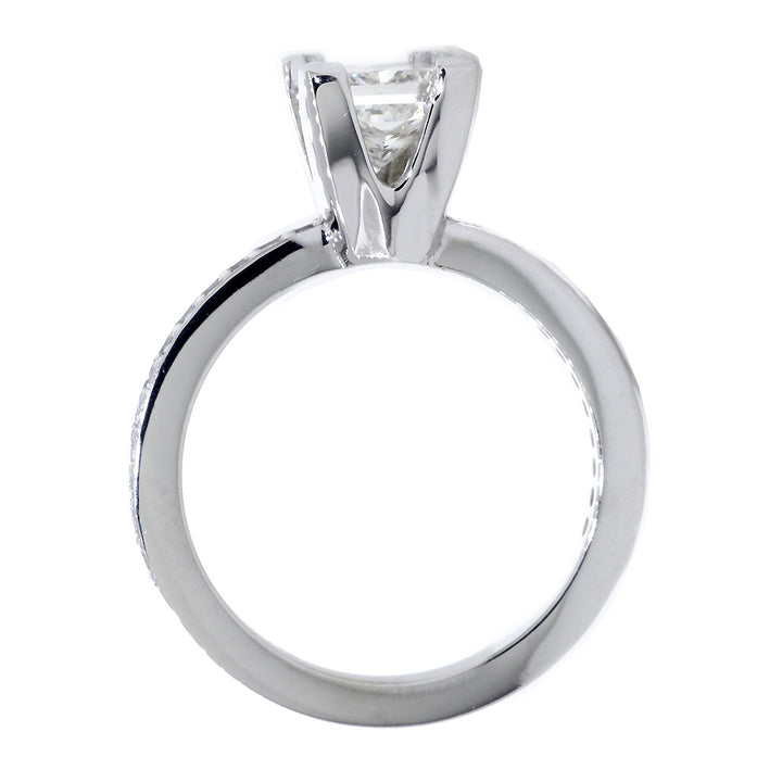 Engagement Ring Setting for 7mm Princess Cut Diamond, 0.30CT Total Diamond Sides in 14k White Gold