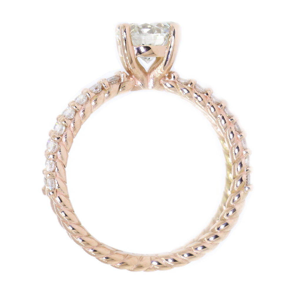 Twist Rope Crossover Engagement Ring Setting for a 1.0CT Round Center, 0.45CT Total Diamond Sides in 14k Pink, Rose Gold