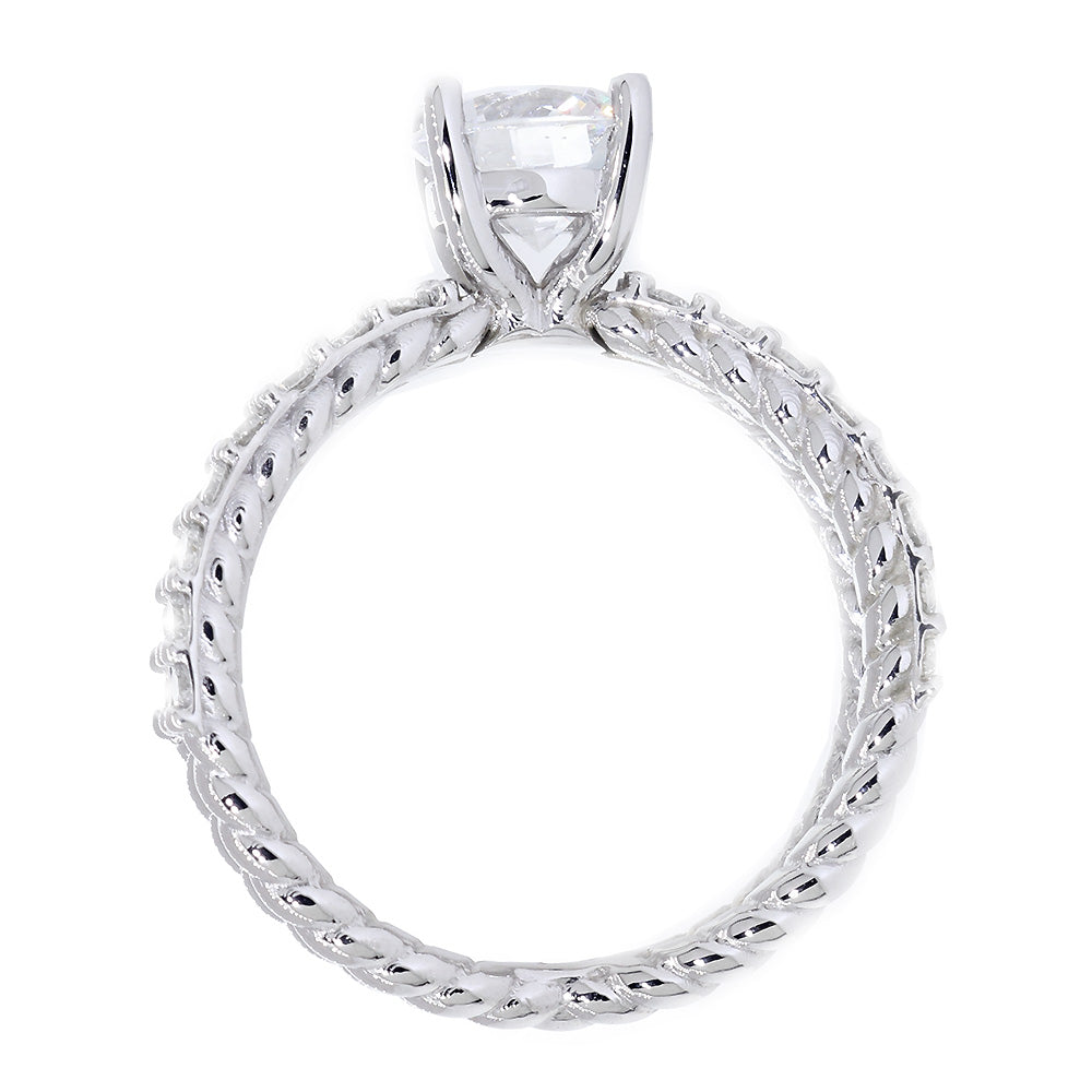 Twist Rope Crossover Engagement Ring Setting for a 1.0CT Round Center, 0.45CT Total Diamond Sides in 14k White Gold