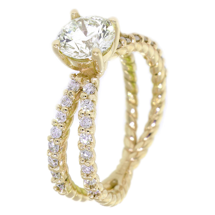 Twist Rope Crossover Engagement Ring Setting for a 1.0CT Round Center, 0.45CT Total Diamond Sides in 18k Yellow Gold